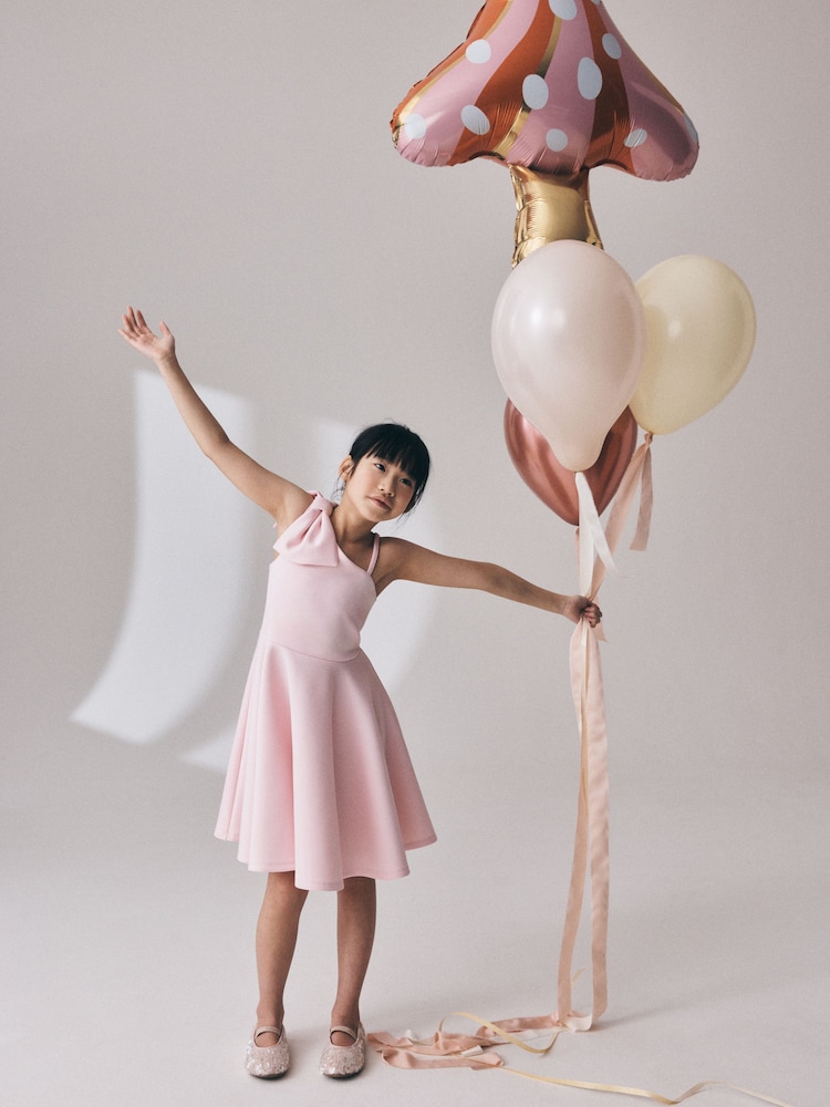Pink One Shoulder Bow Scuba Occasion Dress (3-16yrs) - Image 4 of 4