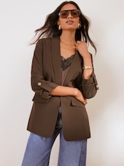 Friends Like These Brown Shawl Collared Edge to Edge Tailored Blazer - Image 1 of 5