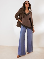Friends Like These Brown Shawl Collared Edge to Edge Tailored Blazer - Image 4 of 5