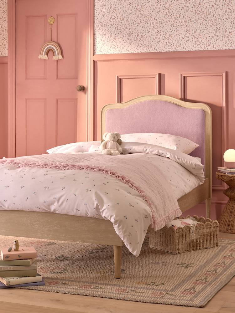 Smart Chenille Light Pink Lily Wooden Upholstered Single Bed Frame - Image 1 of 8