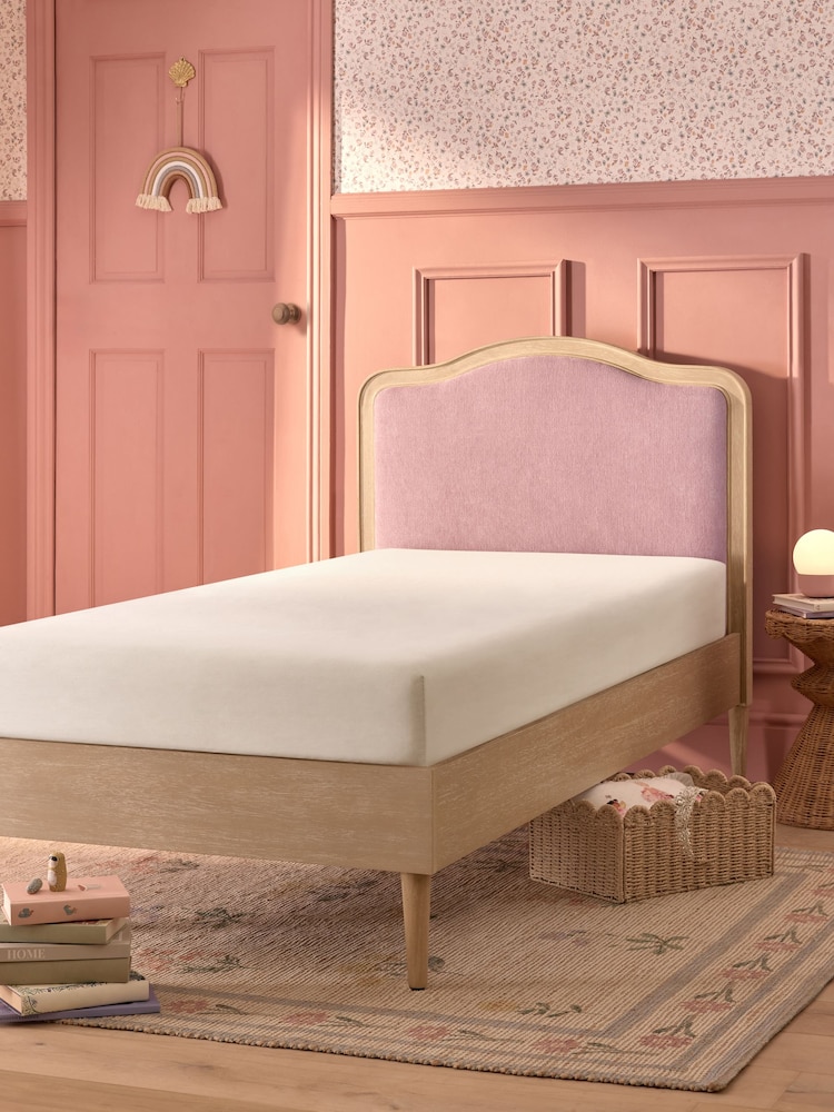 Smart Chenille Light Pink Lily Wooden Upholstered Single Bed Frame - Image 2 of 8