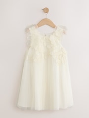 שנהב - Flower Girl 3D Flowers Mesh Dress (3-16yrs) - תמונה 1 מתוך 4