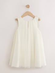 שנהב - Flower Girl 3D Flowers Mesh Dress (3-16yrs) - תמונה 2 מתוך 4