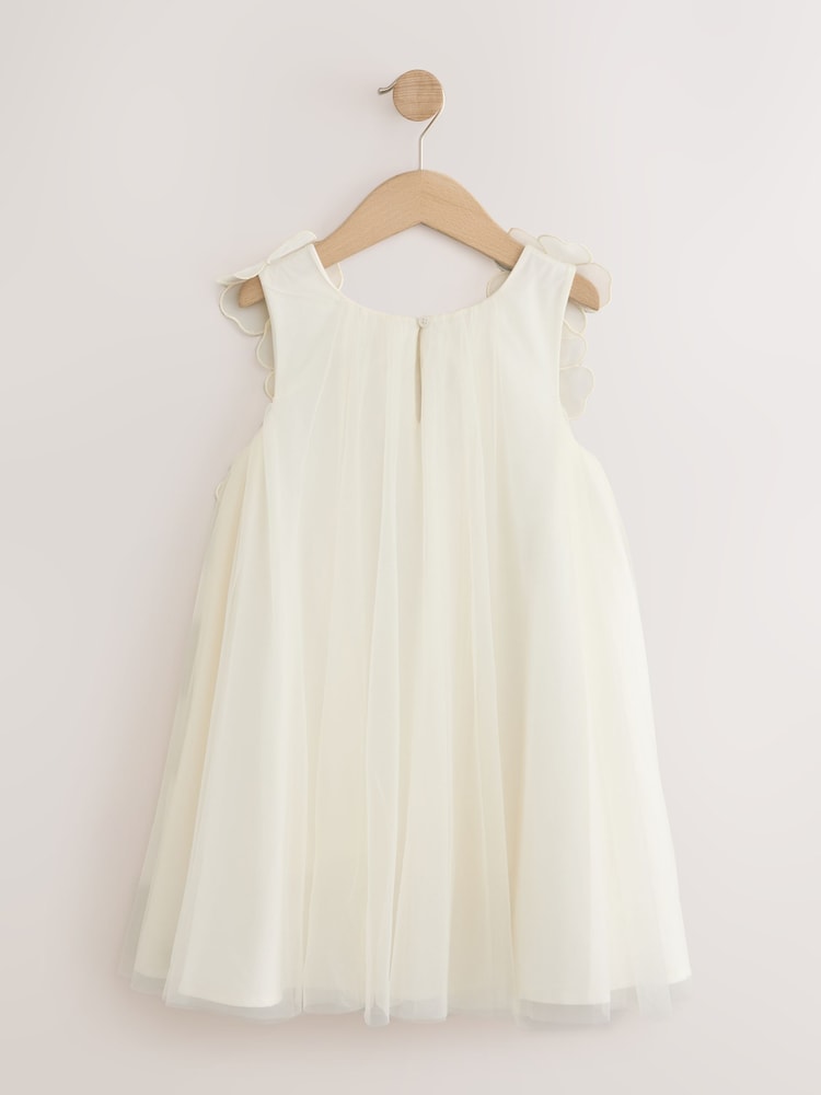 שנהב - Flower Girl 3D Flowers Mesh Dress (3-16yrs) - תמונה 2 מתוך 4