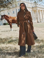 Lipsy x Gemma Owen Pumpkin Petite Petite Funnel Neck Belted Longline Coat - Image 1 of 6