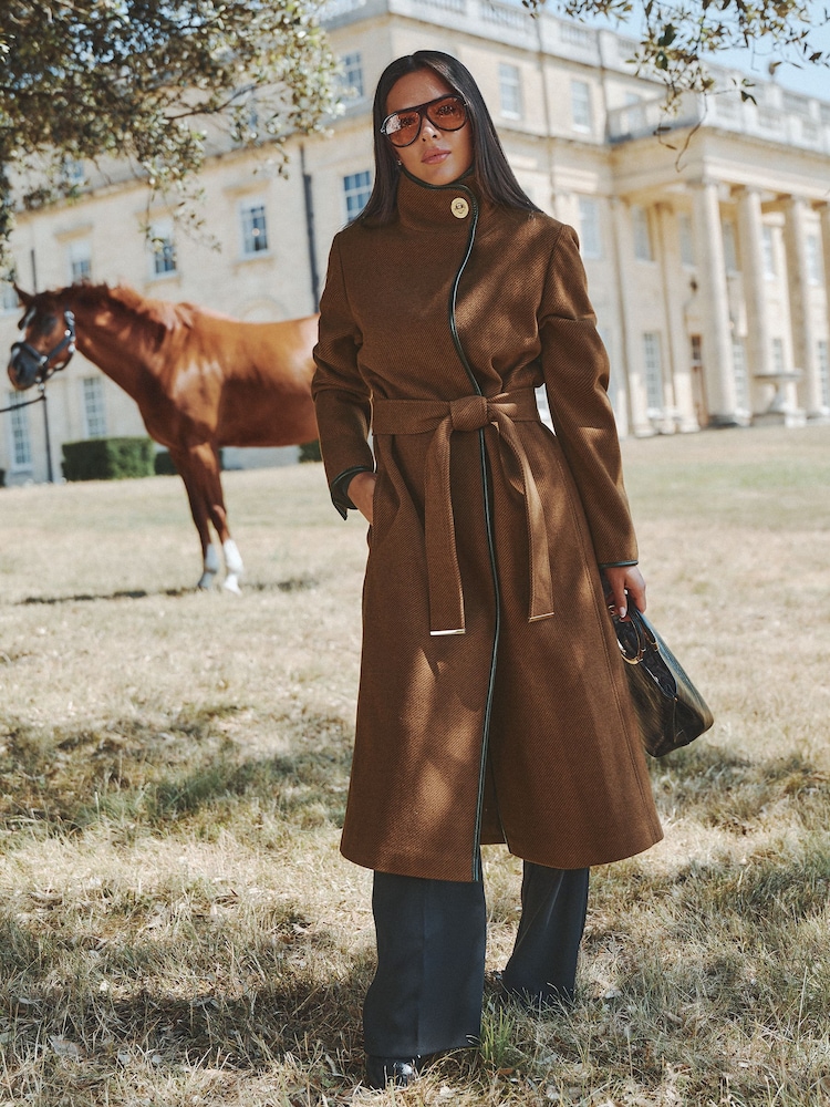 Lipsy x Gemma Owen Pumpkin Petite Petite Funnel Neck Belted Longline Coat - Image 1 of 6 Lipsy x Gemma Owen Pumpkin Petite Petite Funnel Neck Belted Longline Coat - Image 1 of 6