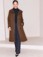 Lipsy x Gemma Owen Pumpkin Petite Petite Funnel Neck Belted Longline Coat - Image 3 of 6