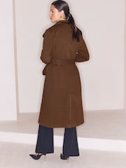 Lipsy x Gemma Owen Pumpkin Petite Petite Funnel Neck Belted Longline Coat - Image 6 of 6