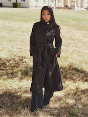 Lipsy x Gemma Owen Black Petite Petite Funnel Neck Belted Longline Coat - Image 1 of 5