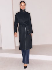 Lipsy x Gemma Owen Black Petite Petite Funnel Neck Belted Longline Coat - Image 3 of 5