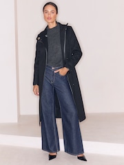 Lipsy x Gemma Owen Black Petite Petite Funnel Neck Belted Longline Coat - Image 4 of 5