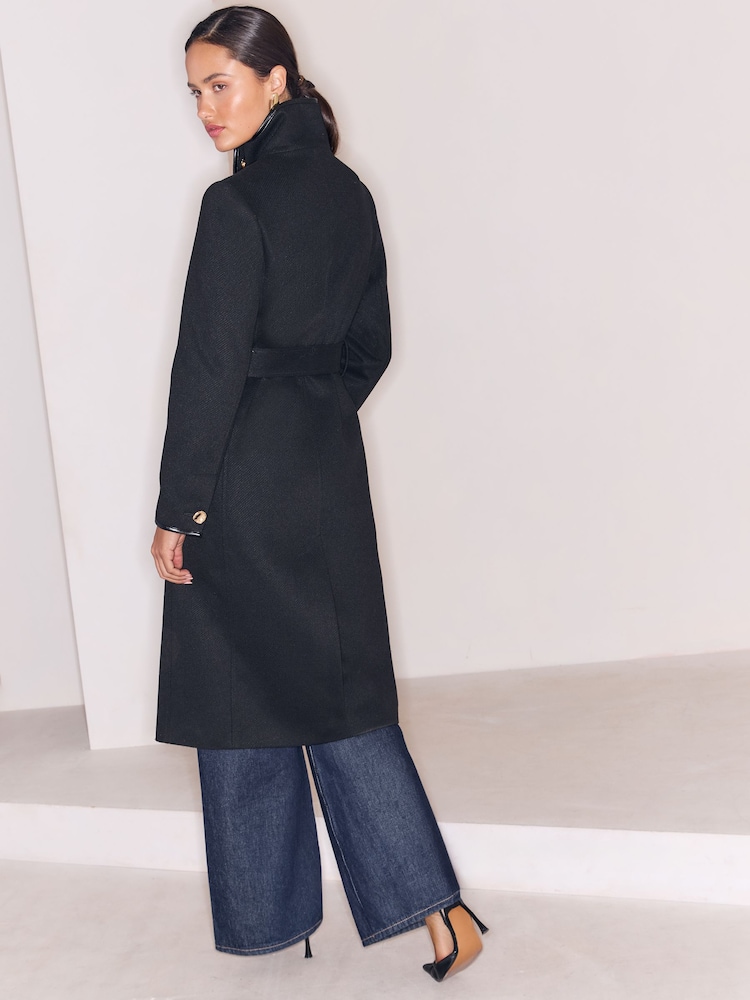 Lipsy x Gemma Owen Black Petite Petite Funnel Neck Belted Longline Coat - Image 5 of 5 Lipsy x Gemma Owen Black Petite Petite Funnel Neck Belted Longline Coat - Image 5 of 5