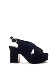 Moda in Pelle Black Ground Nakara Glitz Asymmetric Platform Sandals - Image 1 of 4