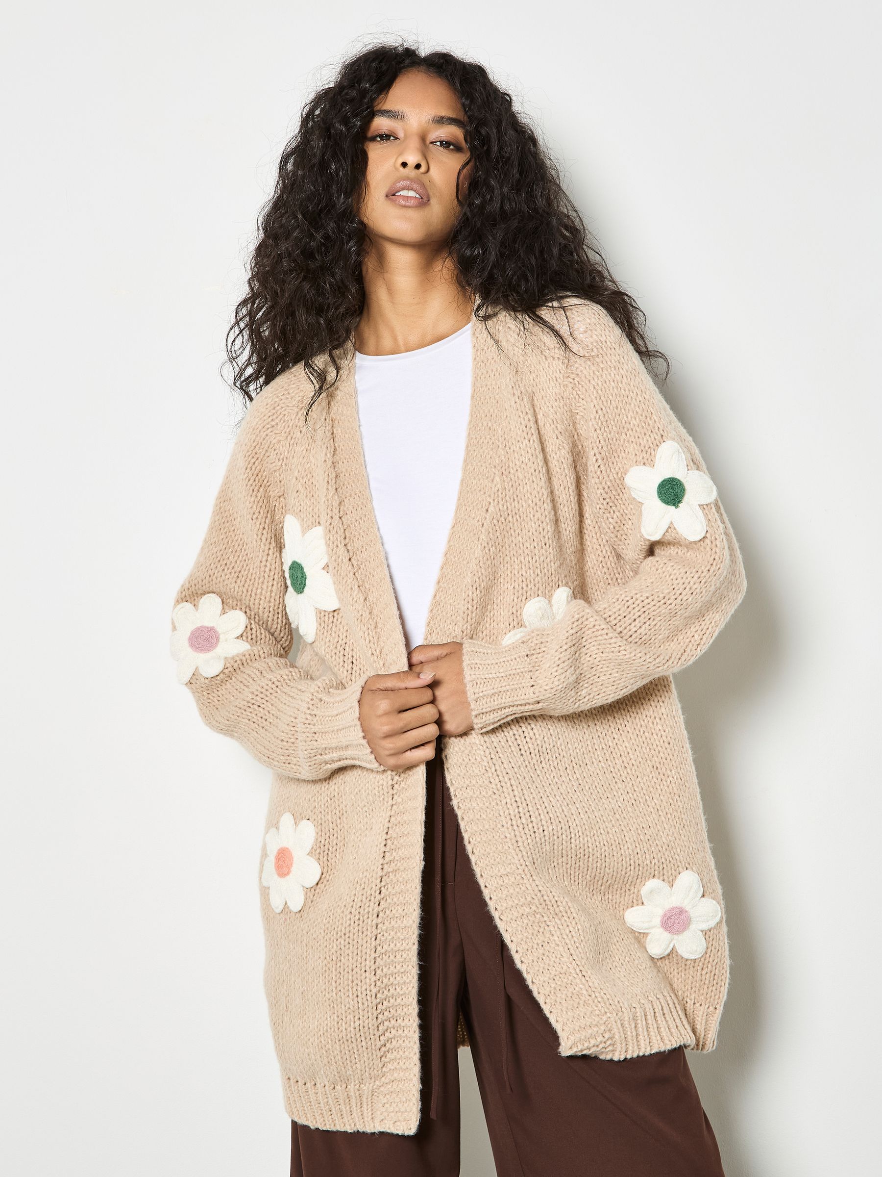 Buy Apricot Natural 3D Daisy Chunky Knit Cardigan from the Next UK