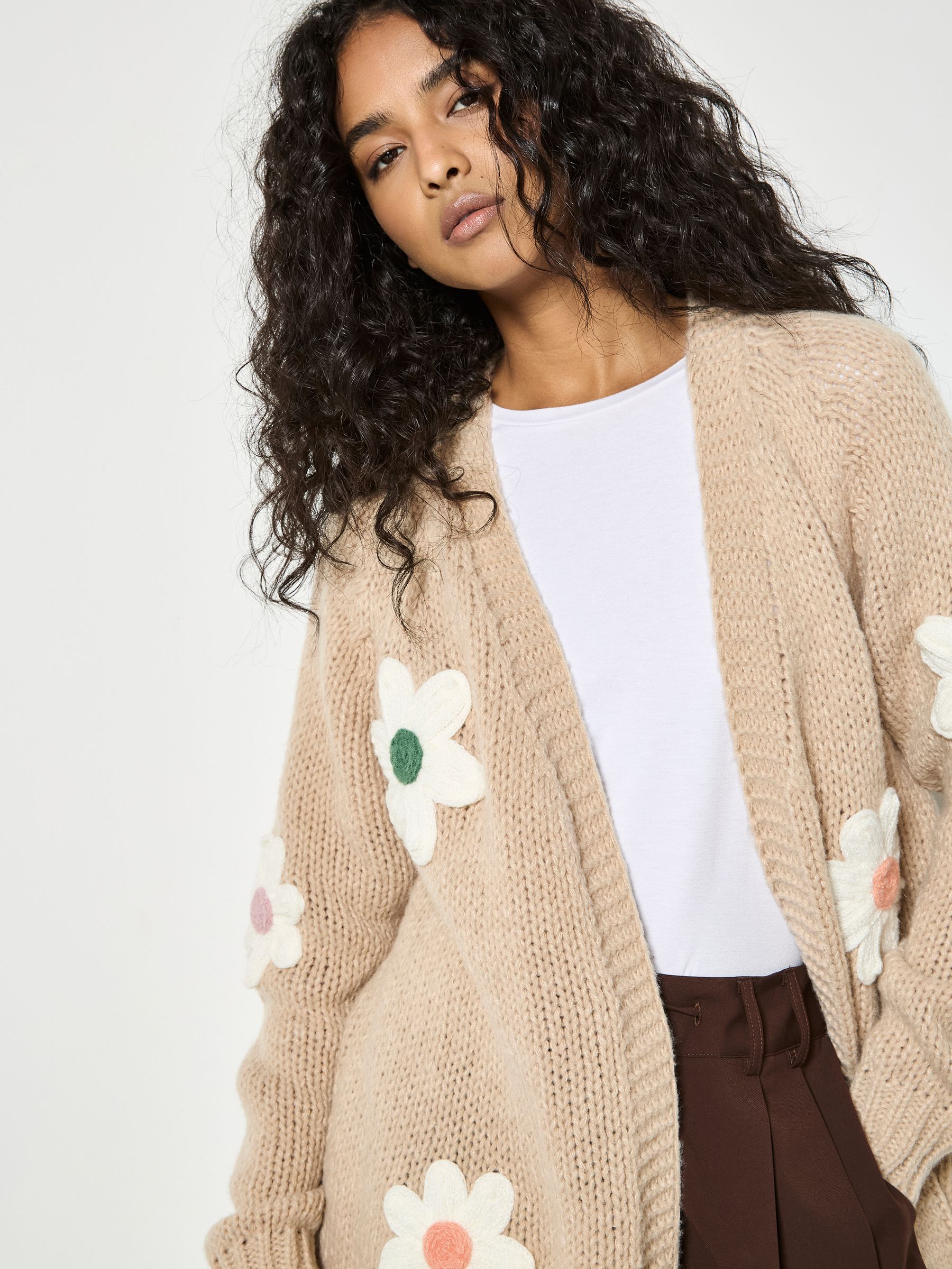 Buy Apricot Natural 3D Daisy Chunky Knit Cardigan from the Next UK