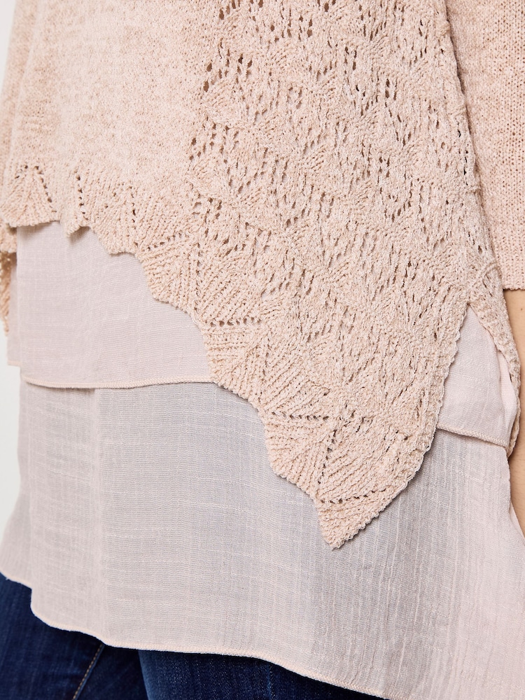 Apricot Natural Shimmer Mesh Layered Tunic Top - Image 4 of 4 Apricot Natural Shimmer Mesh Layered Tunic Top - Image 4 of 4