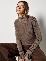 Apricot Brown Roll Neck Ribbed Stonewashed Jumper - Image 4 of 4