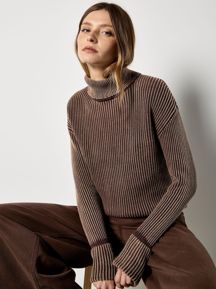 Apricot Brown Roll Neck Ribbed Stonewashed Jumper - Image 4 of 4 Apricot Brown Roll Neck Ribbed Stonewashed Jumper - Image 4 of 4