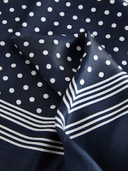 Navy Blue Polka Dot Square Lightweight Scarf with Silk - Image 6 of 6