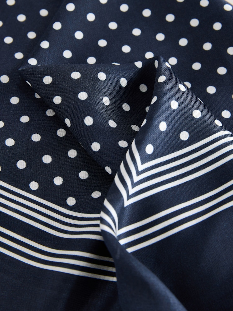 Navy Blue Polka Dot Square Lightweight Scarf with Silk - Image 6 of 6