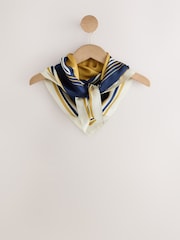 Navy Blue / Ochre Yellow Stripe - Square Lightweight Scarf with Silk - Imagen 4 de 6