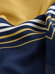 Navy Blue / Ochre Yellow Stripe - Square Lightweight Scarf with Silk - Imagen 5 de 6