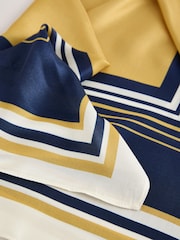Navy Blue / Ochre Yellow Stripe - Square Lightweight Scarf with Silk - Imagen 6 de 6