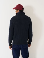 Crew Clothing Blue Lambswool Cable Half Zip Jumper - Image 2 of 5