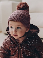 Brown Cable Knitted - Cable Knitted Pom Baby Beanie Hat - 圖片 1，共 4