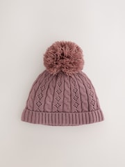 Brown Cable Knitted - Cable Knitted Pom Baby Beanie Hat - 圖片 2，共 4