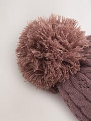 Brown Cable Knitted - Cable Knitted Pom Baby Beanie Hat - 圖片 3，共 4