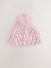 Pink Cable Knitted Pom - Cable Knitted Pom Baby Beanie Hat - 圖片 3，共 5