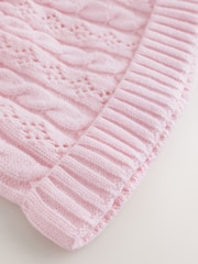 Pink Cable Knitted Pom - Cable Knitted Pom Baby Beanie Hat - 圖片 4，共 5