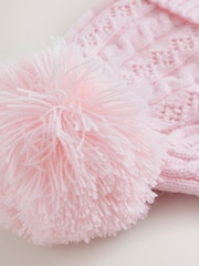 Pink Cable Knitted Pom - Cable Knitted Pom Baby Beanie Hat - 圖片 5，共 5