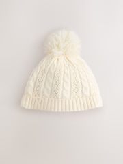 乳白色 - Cable Knitted Pom Baby Beanie Hat - 圖片 3，共 5