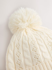 乳白色 - Cable Knitted Pom Baby Beanie Hat - 圖片 4，共 5