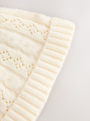 乳白色 - Cable Knitted Pom Baby Beanie Hat - 圖片 5，共 5
