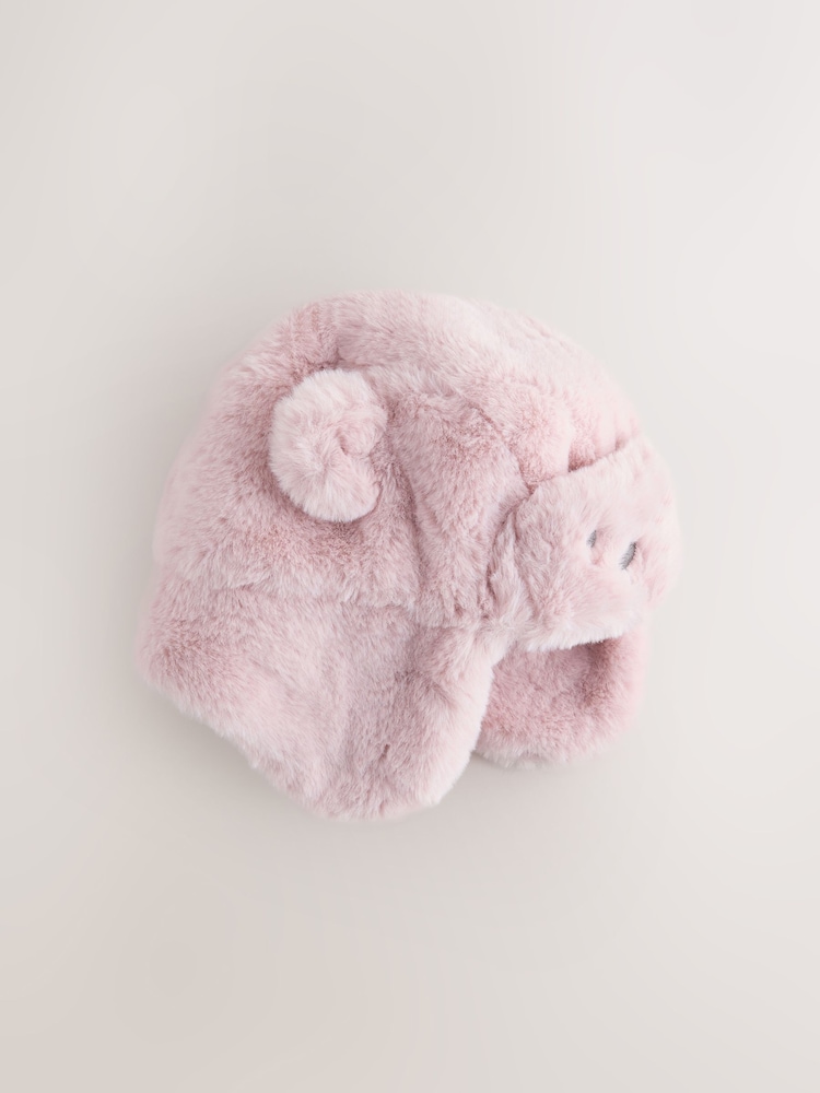 Pink Bear Embroidered Faux Fur - Trapper Baby Hat - Bilde 1 av 3 Pink Bear Embroidered Faux Fur - Trapper Baby Hat - Bilde 1 av 3