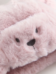 Pink Bear Embroidered Faux Fur - Trapper Baby Hat - Bilde 2 av 3
