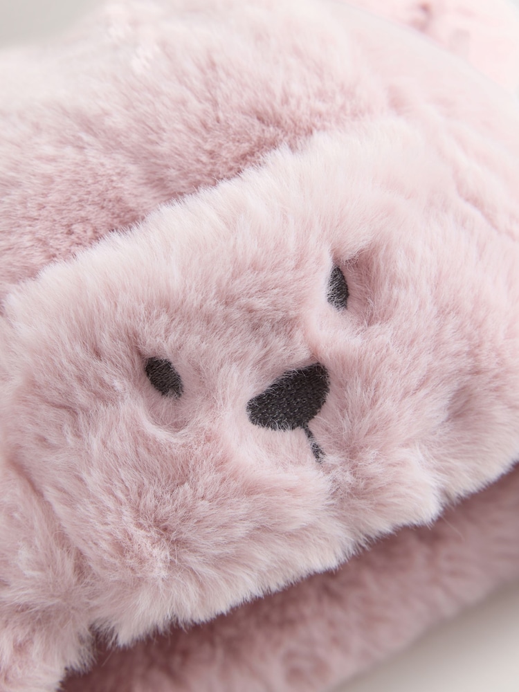 Pink Bear Embroidered Faux Fur - Trapper Baby Hat - Bilde 2 av 3 Pink Bear Embroidered Faux Fur - Trapper Baby Hat - Bilde 2 av 3