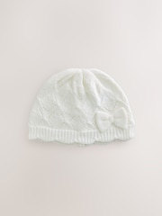 Cream Pointelle Knitted Bow Baby Beanie - Image 4 of 6