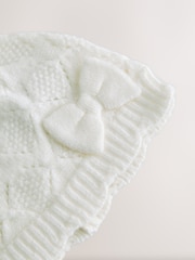 Cream Pointelle Knitted Bow Baby Beanie - Image 5 of 6