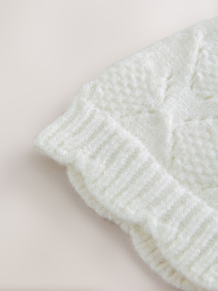 Cream Pointelle Knitted Bow Baby Beanie - Image 6 of 6