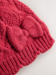Red Pointelle Bow Knitted Bow Baby Beanie - Image 2 of 3