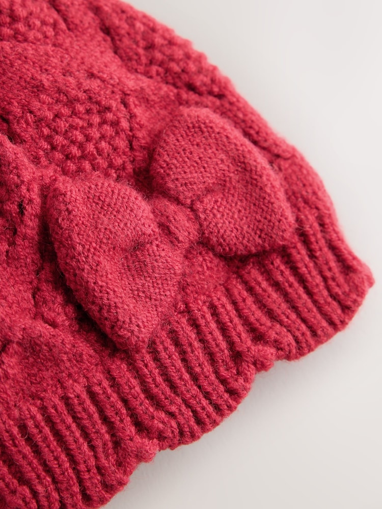 Red Pointelle Bow Knitted Bow Baby Beanie - Image 2 of 3