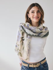 Green/Purple Floral Wool Lightweight Scarf - Image 1 of 8