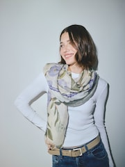 Green/Purple Floral Wool Lightweight Scarf - Image 2 of 8