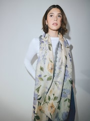 Green/Purple Floral Wool Lightweight Scarf - Image 3 of 8