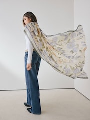 Green/Purple Floral Wool Lightweight Scarf - Image 4 of 8