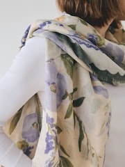 Green/Purple Floral Wool Lightweight Scarf - Image 5 of 8